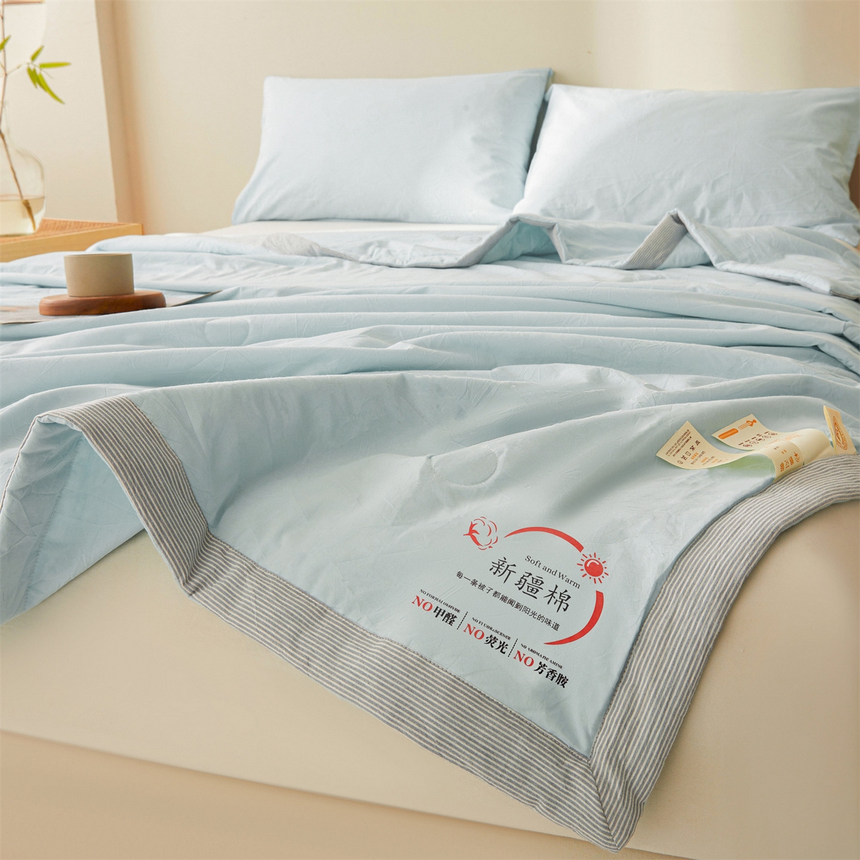 91家纺网 家纺一手货源 找家纺 招财星家纺 2026新款新疆棉花夏被空调被可机洗夏凉被棉花被子春秋被（提供质检报告买家秀） 蔓韵-浅蓝