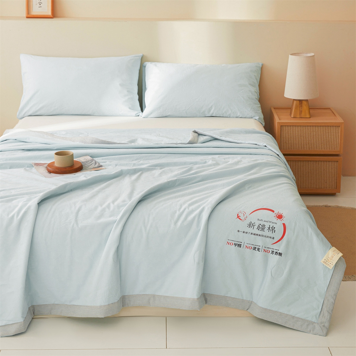 91家纺网 家纺一手货源 找家纺 招财星家纺 2026新款新疆棉花夏被空调被可机洗夏凉被棉花被子春秋被（提供质检报告买家秀） 蔓韵-浅蓝