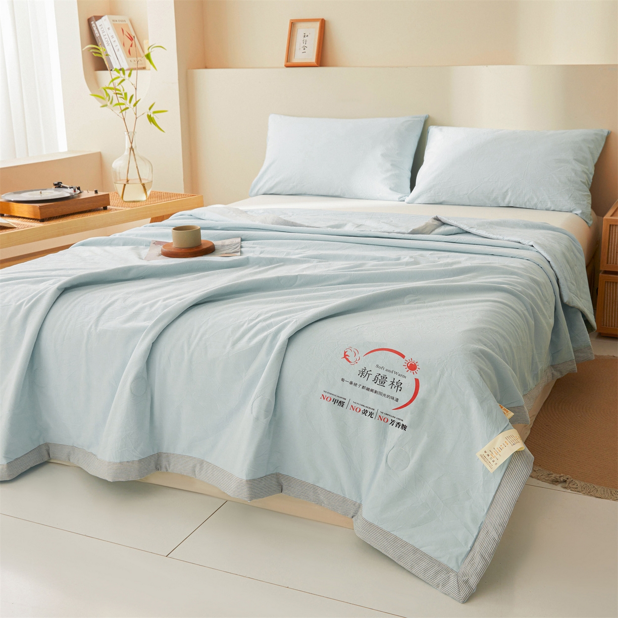 91家纺网 家纺一手货源 找家纺 招财星家纺 2026新款新疆棉花夏被空调被可机洗夏凉被棉花被子春秋被（提供质检报告买家秀） 蔓韵-浅蓝