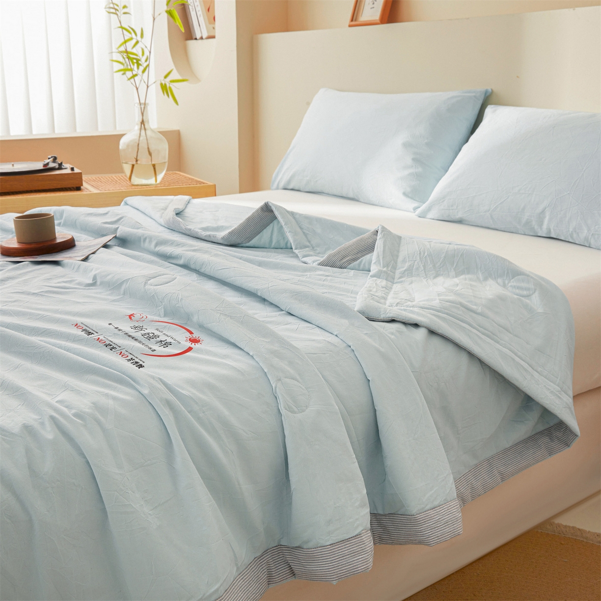 91家纺网 家纺一手货源 找家纺 招财星家纺 2026新款新疆棉花夏被空调被可机洗夏凉被棉花被子春秋被（提供质检报告买家秀） 蔓韵-浅蓝