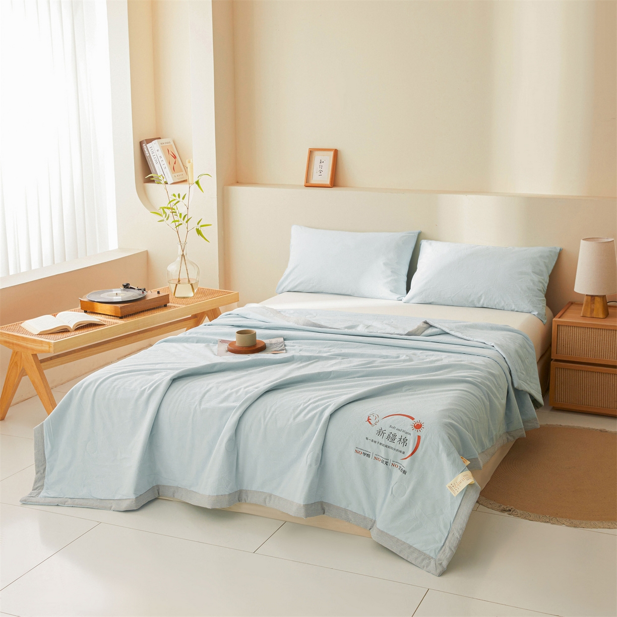 91家纺网 家纺一手货源 找家纺 招财星家纺 2026新款新疆棉花夏被空调被可机洗夏凉被棉花被子春秋被（提供质检报告买家秀） 蔓韵-浅蓝