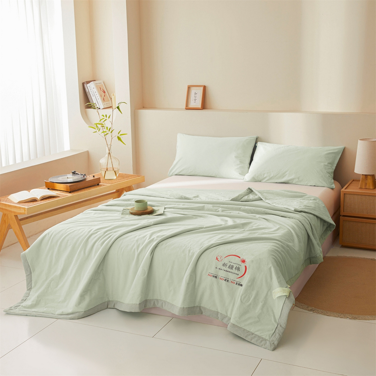 91家纺网 家纺一手货源 找家纺 招财星家纺 2026新款新疆棉花夏被空调被可机洗夏凉被棉花被子春秋被（提供质检报告买家秀） 蔓韵-浅绿