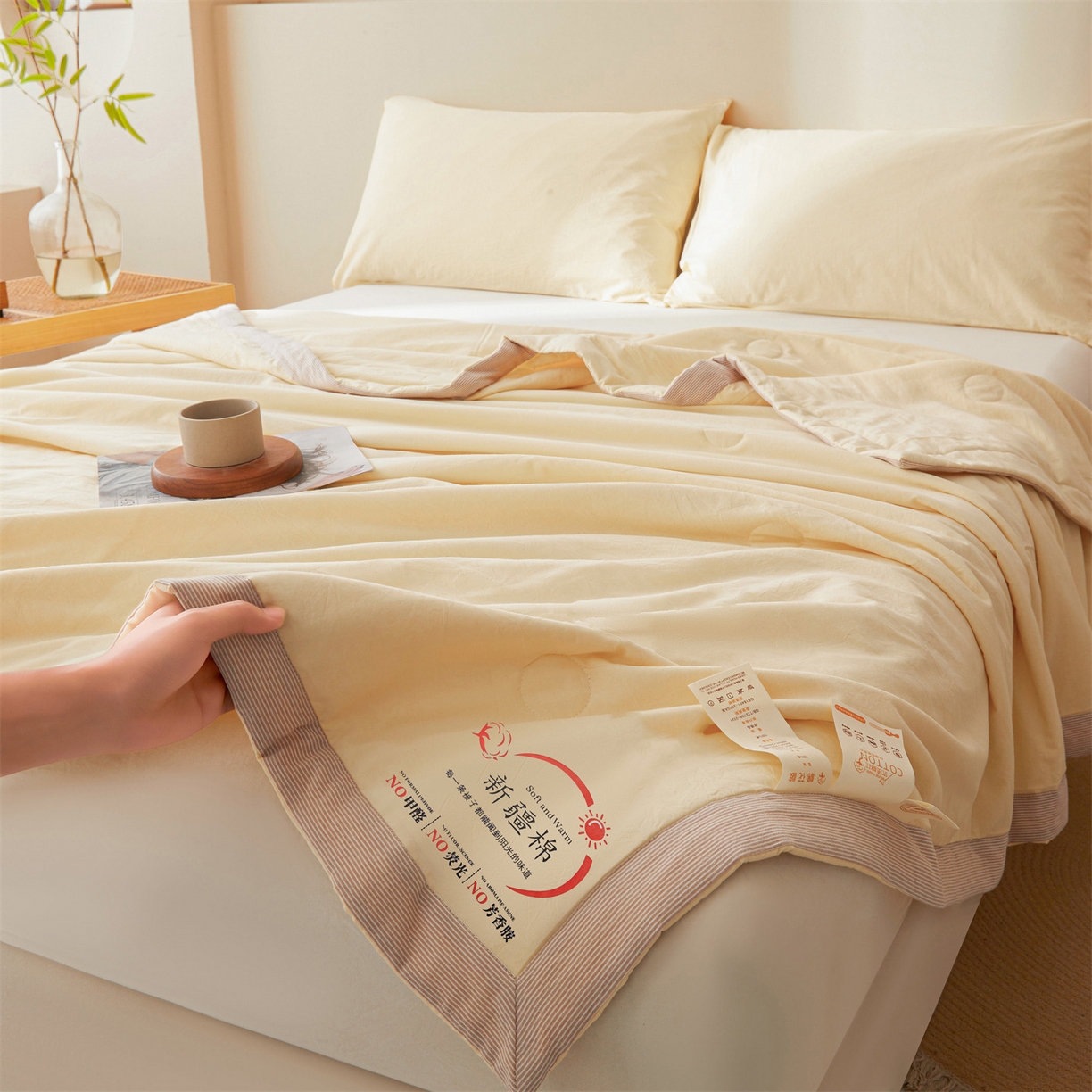 91家纺网 家纺一手货源 找家纺 招财星家纺 2026新款新疆棉花夏被空调被可机洗夏凉被棉花被子春秋被（提供质检报告买家秀） 蔓韵-米黄