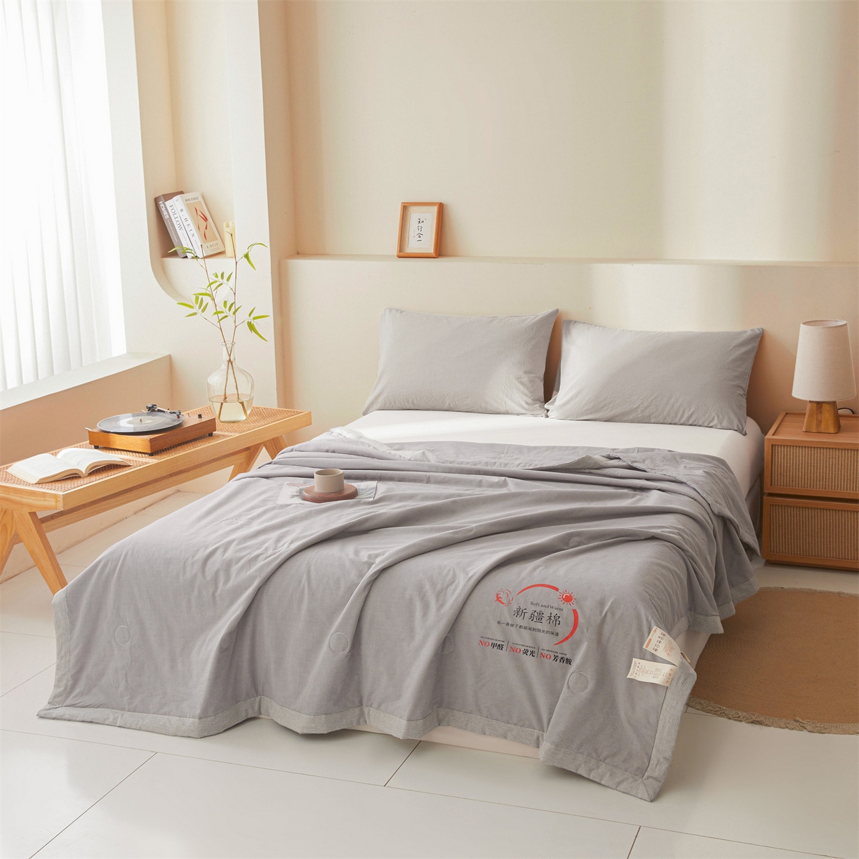 91家纺网 家纺一手货源 找家纺 招财星家纺 2026新款新疆棉花夏被空调被可机洗夏凉被棉花被子春秋被（提供质检报告买家秀） 蔓韵-灰色