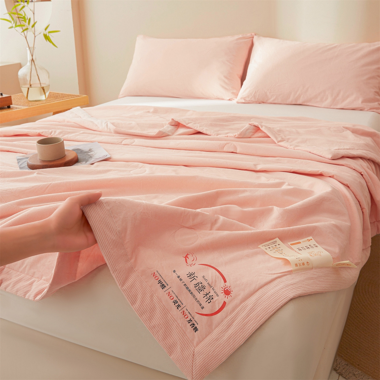 91家纺网 家纺一手货源 找家纺 招财星家纺 2026新款新疆棉花夏被空调被可机洗夏凉被棉花被子春秋被（提供质检报告买家秀） 蔓韵-玉色