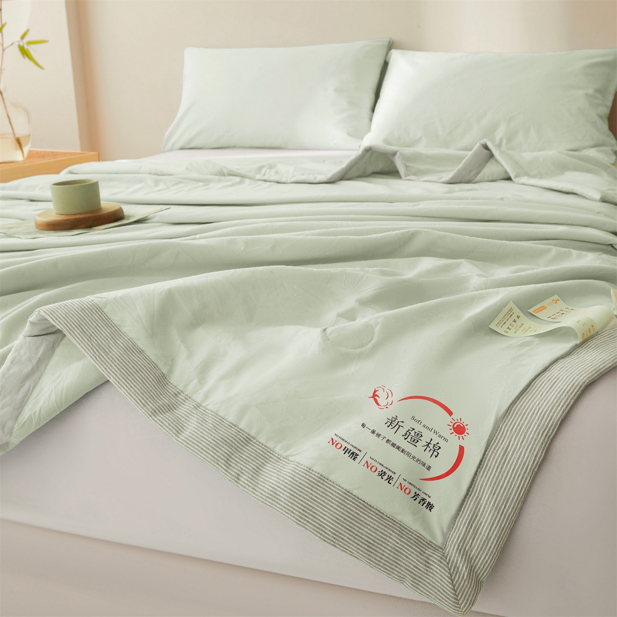 91家纺网 家纺一手货源 找家纺 招财星家纺 2026新款新疆棉花夏被空调被可机洗夏凉被棉花被子春秋被（提供质检报告买家秀） 蔓韵-浅绿