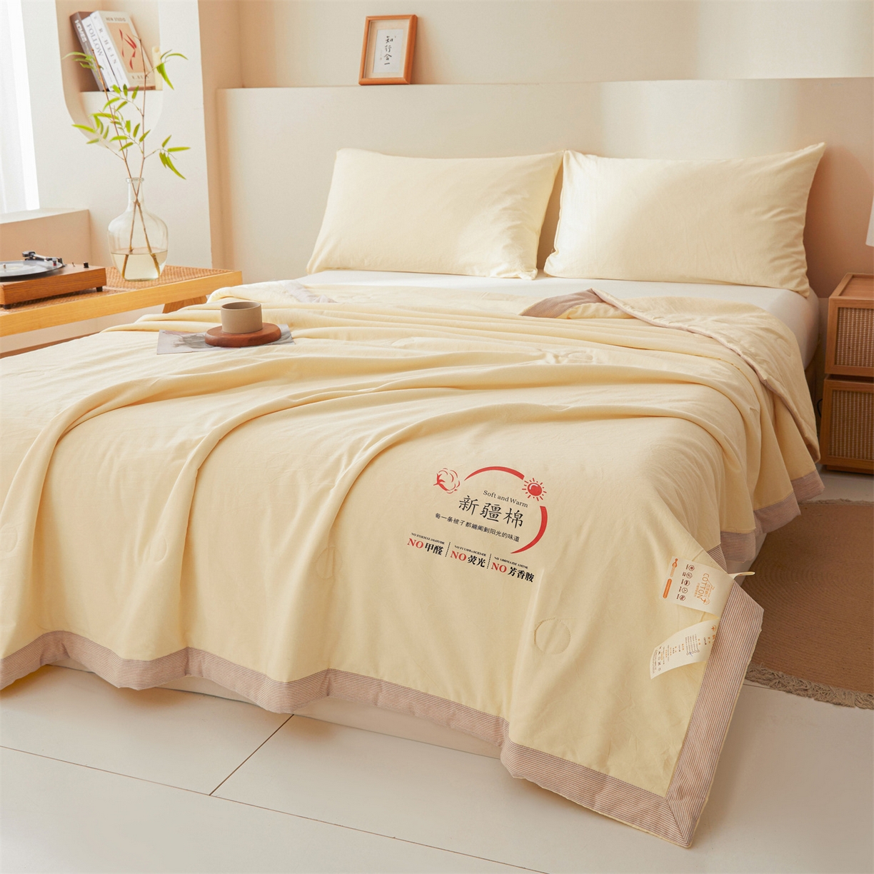 91家纺网 家纺一手货源 找家纺 招财星家纺 2026新款新疆棉花夏被空调被可机洗夏凉被棉花被子春秋被（提供质检报告买家秀） 蔓韵-米黄