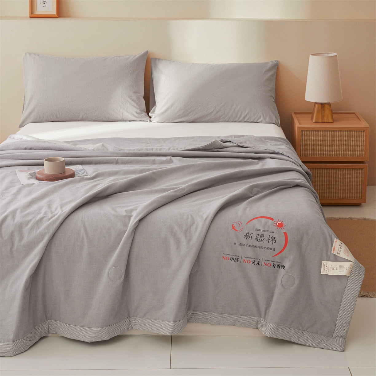 91家纺网 家纺一手货源 找家纺 招财星家纺 2026新款新疆棉花夏被空调被可机洗夏凉被棉花被子春秋被（提供质检报告买家秀） 蔓韵-灰色