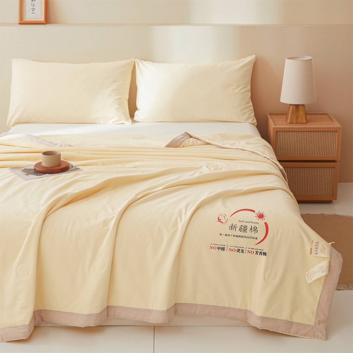 91家纺网 家纺一手货源 找家纺 招财星家纺 2026新款新疆棉花夏被空调被可机洗夏凉被棉花被子春秋被（提供质检报告买家秀） 蔓韵-米黄