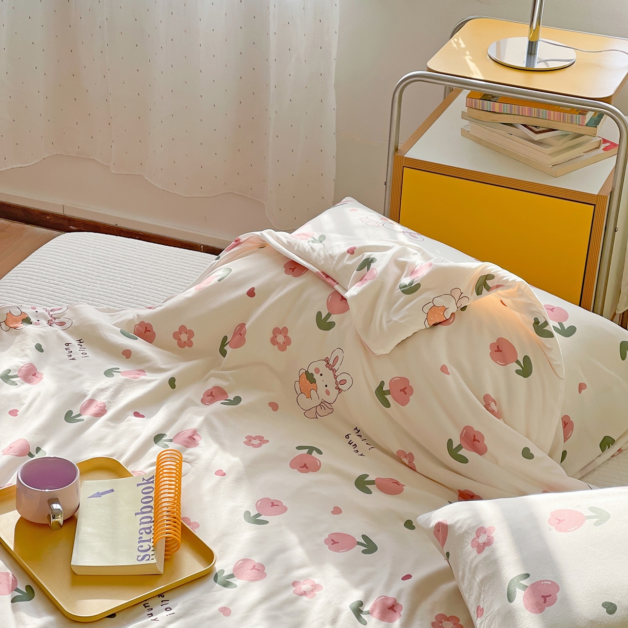 91家纺网 家纺一手货源 找家纺 咏绒家纺工厂店 厂家直销网销爆款花型永不断货2025春夏新款A类牛奶针织棉大豆夏被（长期款） 郁金香兔