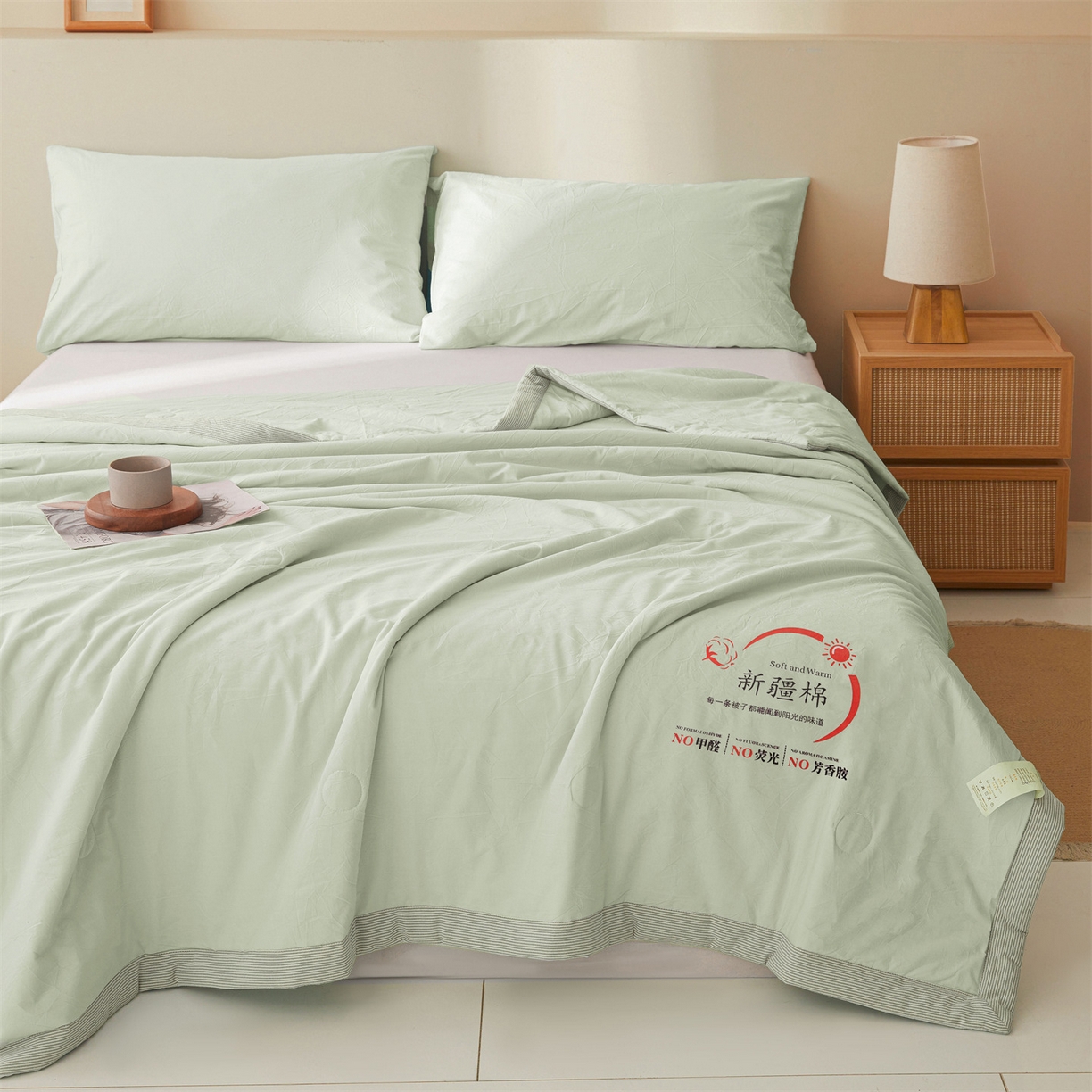 91家纺网 家纺一手货源 找家纺 招财星家纺 2026新款新疆棉花夏被空调被可机洗夏凉被棉花被子春秋被（提供质检报告买家秀） 蔓韵-浅绿