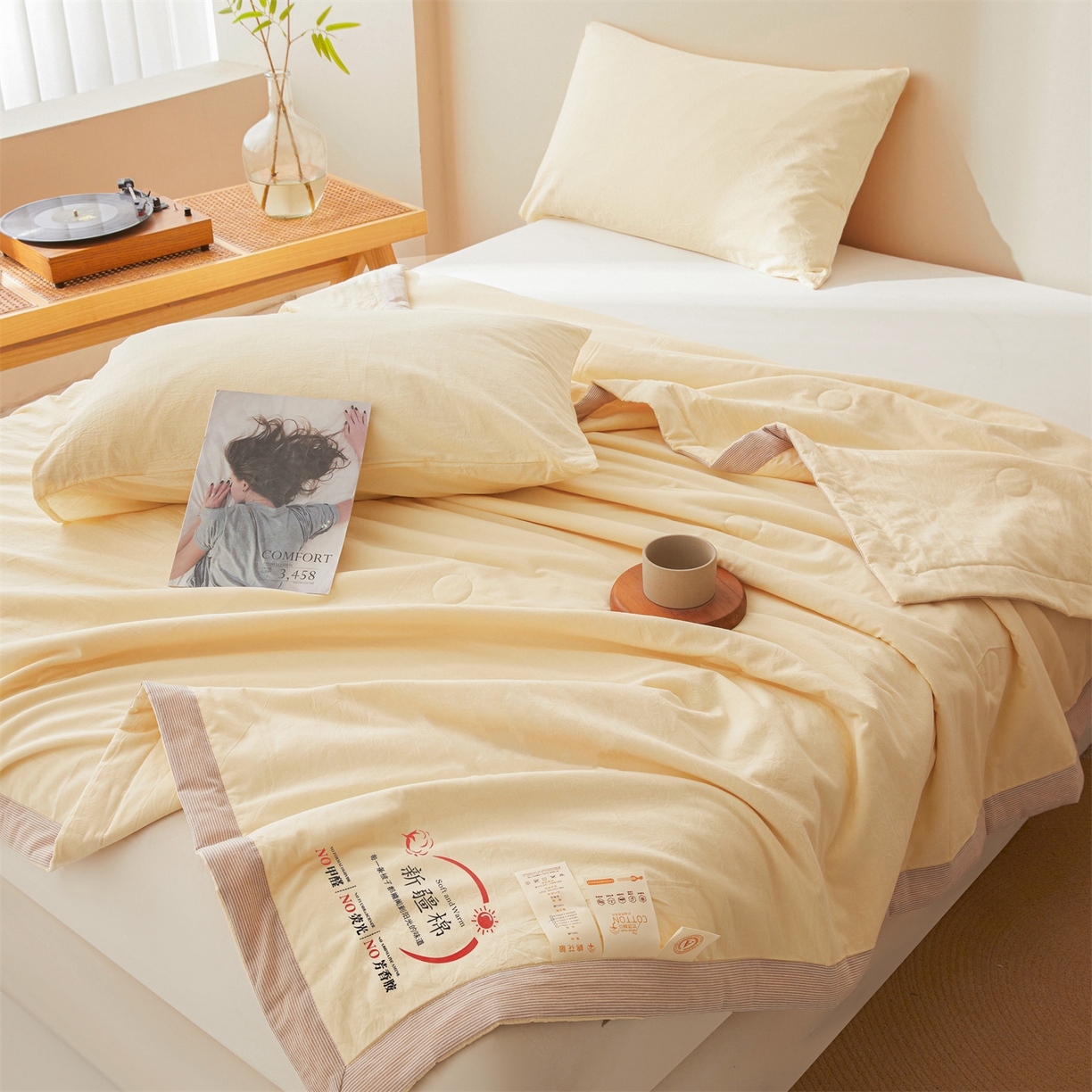 91家纺网 家纺一手货源 找家纺 招财星家纺 2026新款新疆棉花夏被空调被可机洗夏凉被棉花被子春秋被（提供质检报告买家秀） 蔓韵-米黄