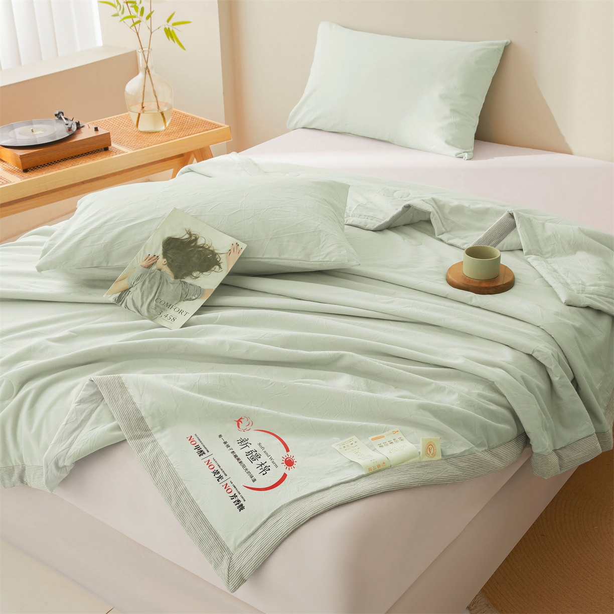 91家纺网 家纺一手货源 找家纺 招财星家纺 2026新款新疆棉花夏被空调被可机洗夏凉被棉花被子春秋被（提供质检报告买家秀） 蔓韵-浅绿