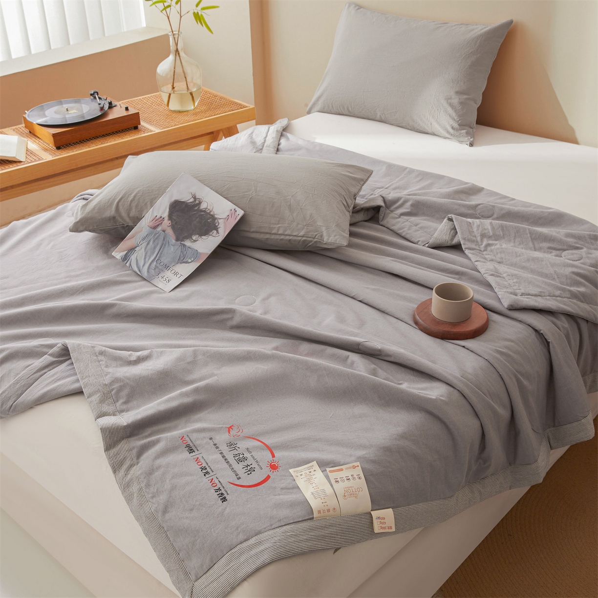 91家纺网 家纺一手货源 找家纺 招财星家纺 2026新款新疆棉花夏被空调被可机洗夏凉被棉花被子春秋被（提供质检报告买家秀） 蔓韵-灰色