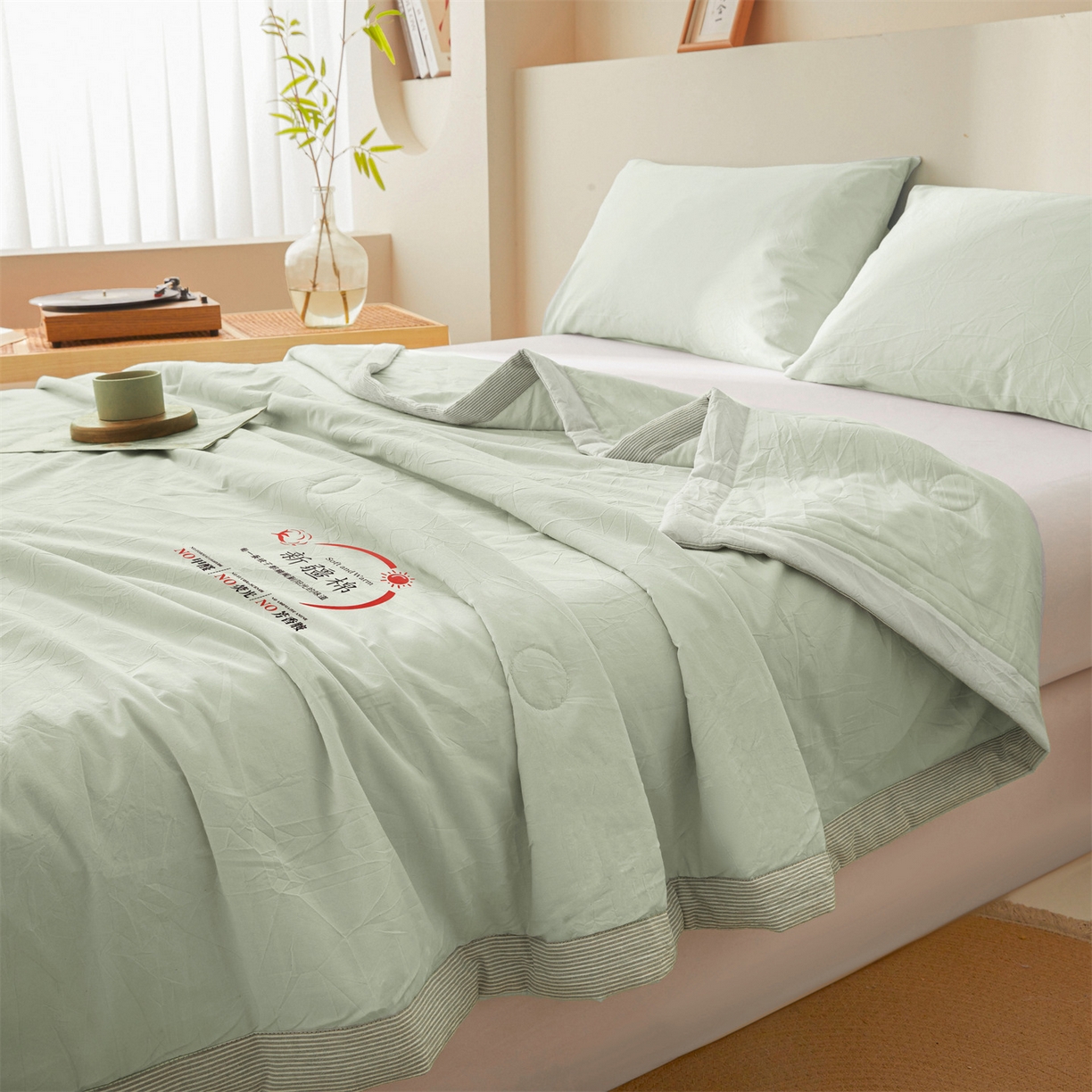 91家纺网 家纺一手货源 找家纺 招财星家纺 2026新款新疆棉花夏被空调被可机洗夏凉被棉花被子春秋被（提供质检报告买家秀） 蔓韵-浅绿