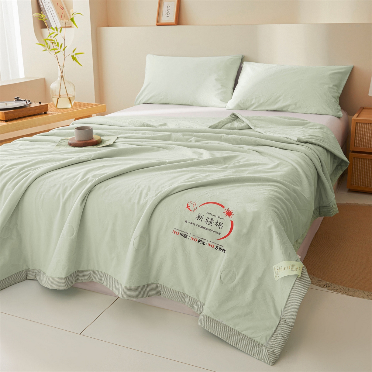 91家纺网 家纺一手货源 找家纺 招财星家纺 2026新款新疆棉花夏被空调被可机洗夏凉被棉花被子春秋被（提供质检报告买家秀） 蔓韵-浅绿
