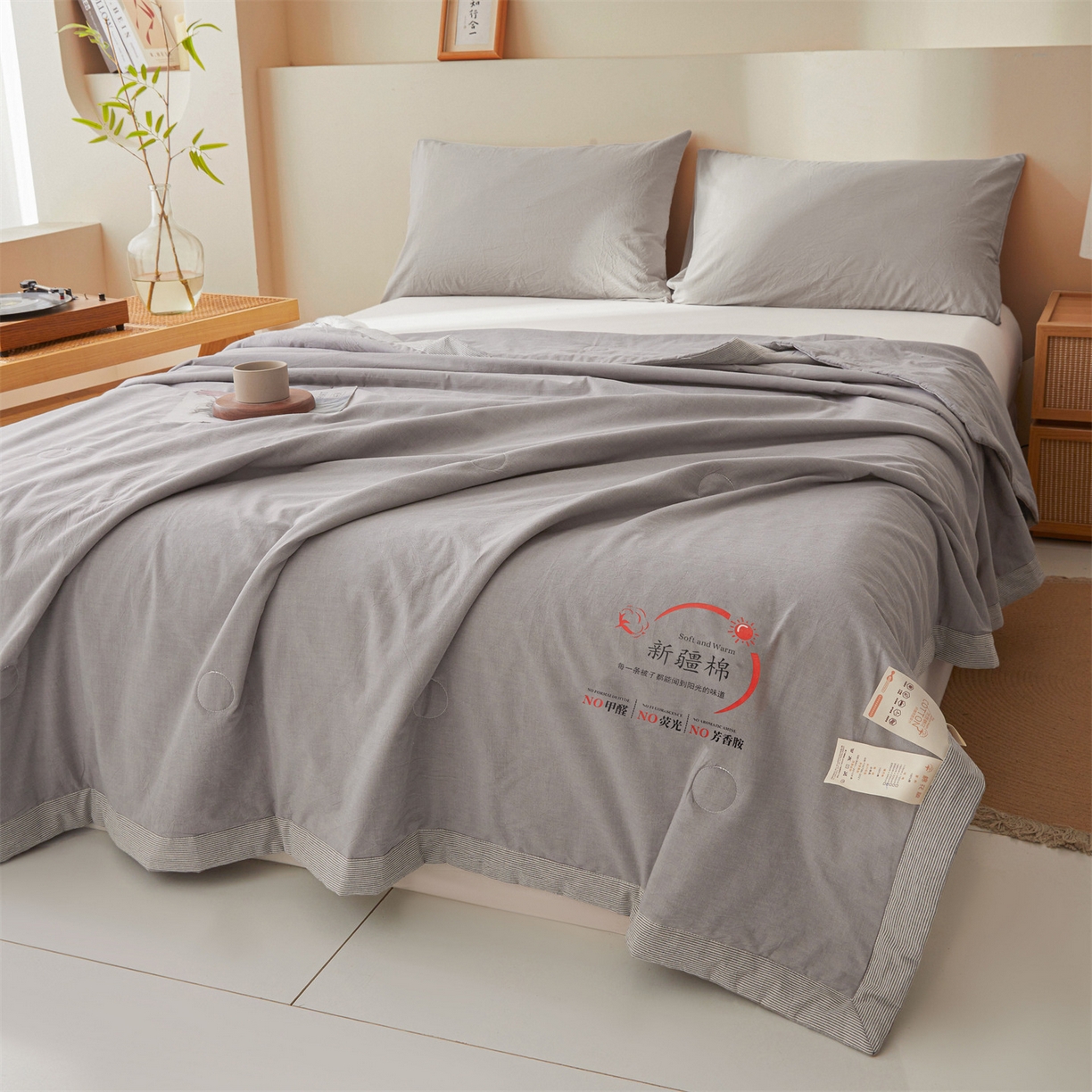 91家纺网 家纺一手货源 找家纺 招财星家纺 2026新款新疆棉花夏被空调被可机洗夏凉被棉花被子春秋被（提供质检报告买家秀） 蔓韵-灰色