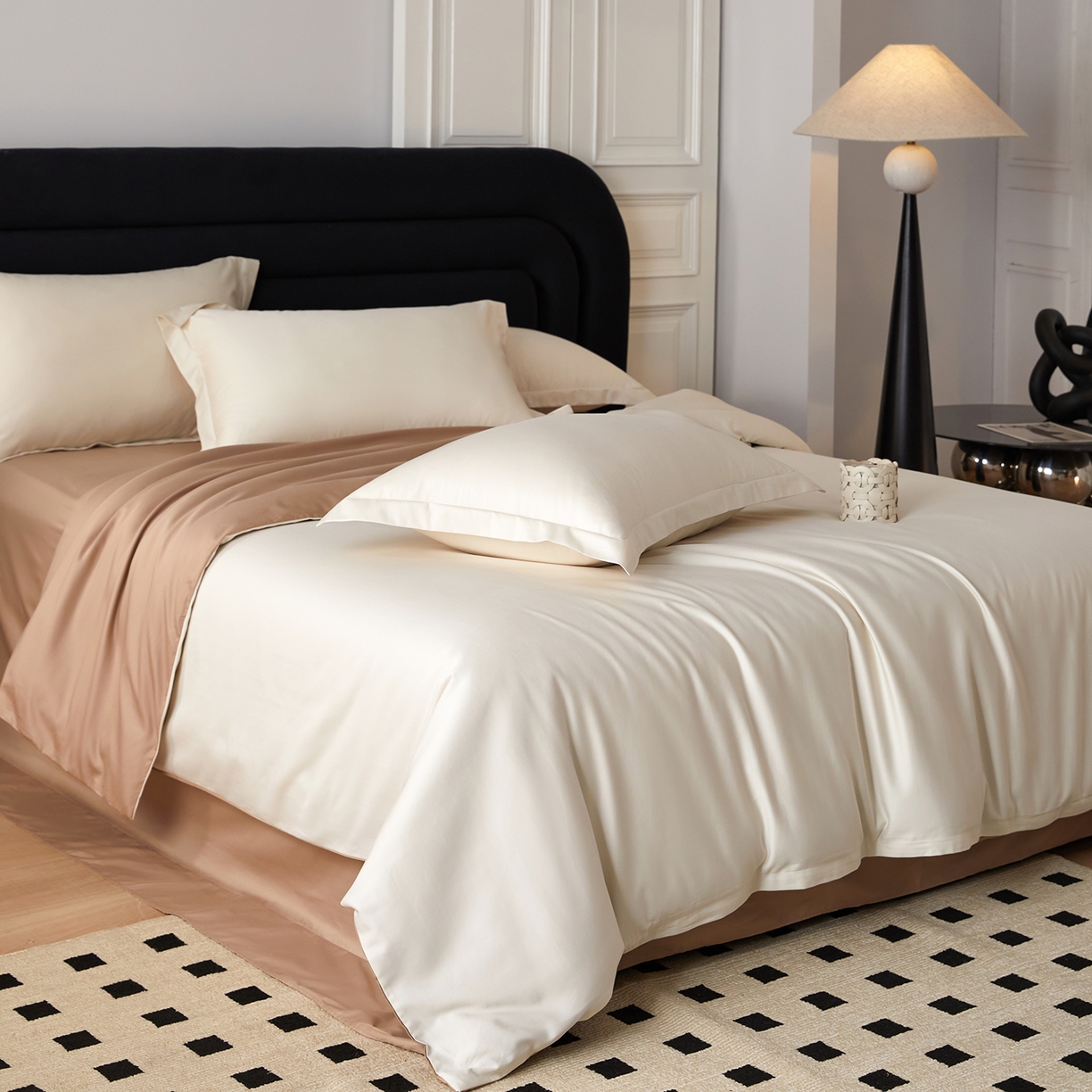 91家纺网 家纺一手货源 找家纺 梧桐树 2026新款60S纯色全棉纯棉长绒棉系列四件套 60S纯色长绒棉-米香槟