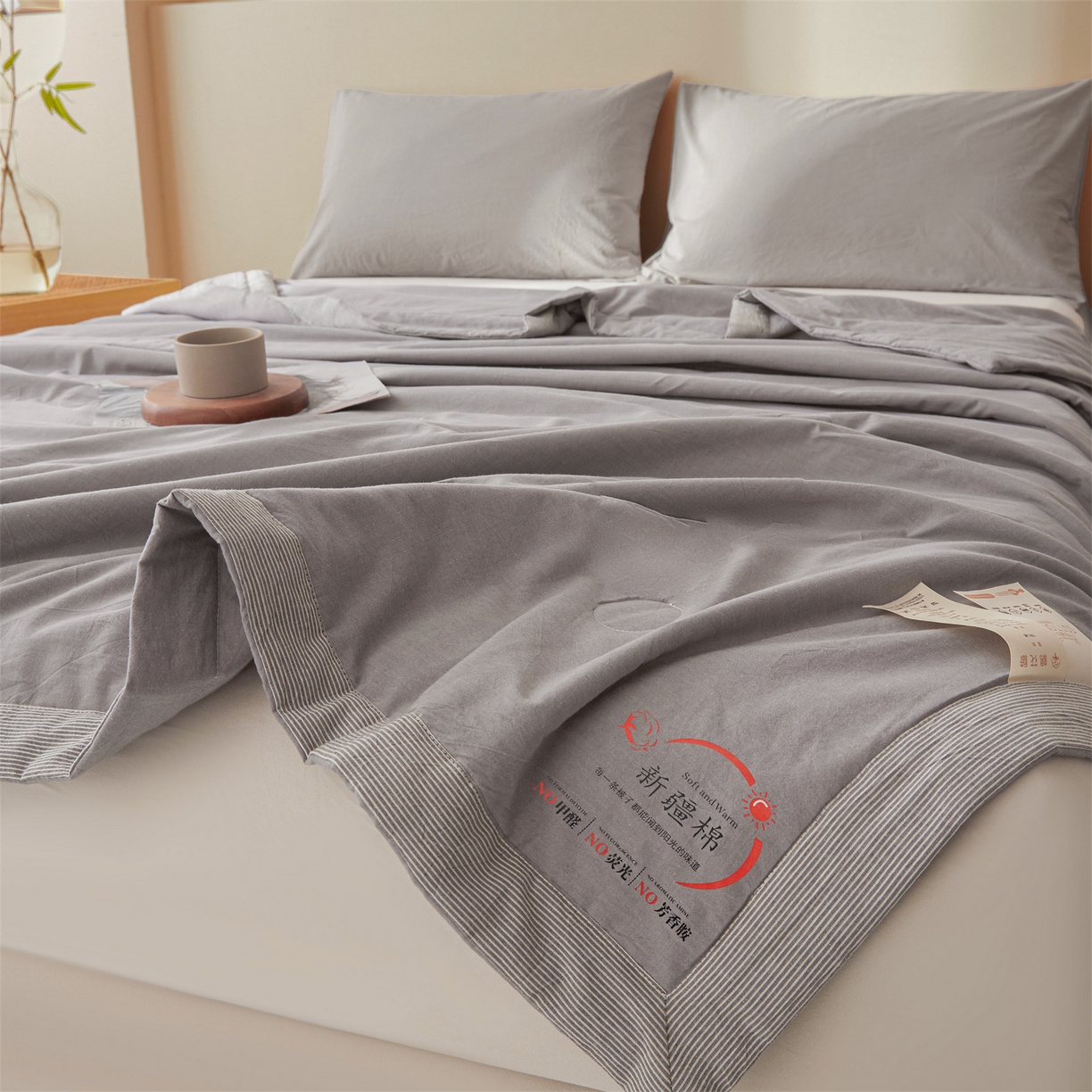 91家纺网 家纺一手货源 找家纺 招财星家纺 2026新款新疆棉花夏被空调被可机洗夏凉被棉花被子春秋被（提供质检报告买家秀） 蔓韵-灰色