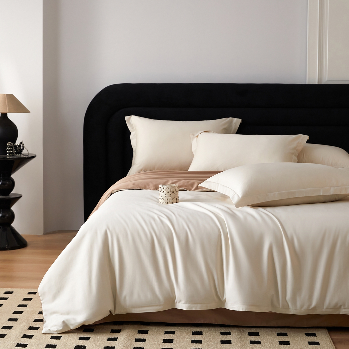 91家纺网 家纺一手货源 找家纺 梧桐树 2026新款60S纯色全棉纯棉长绒棉系列四件套 60S纯色长绒棉-米香槟