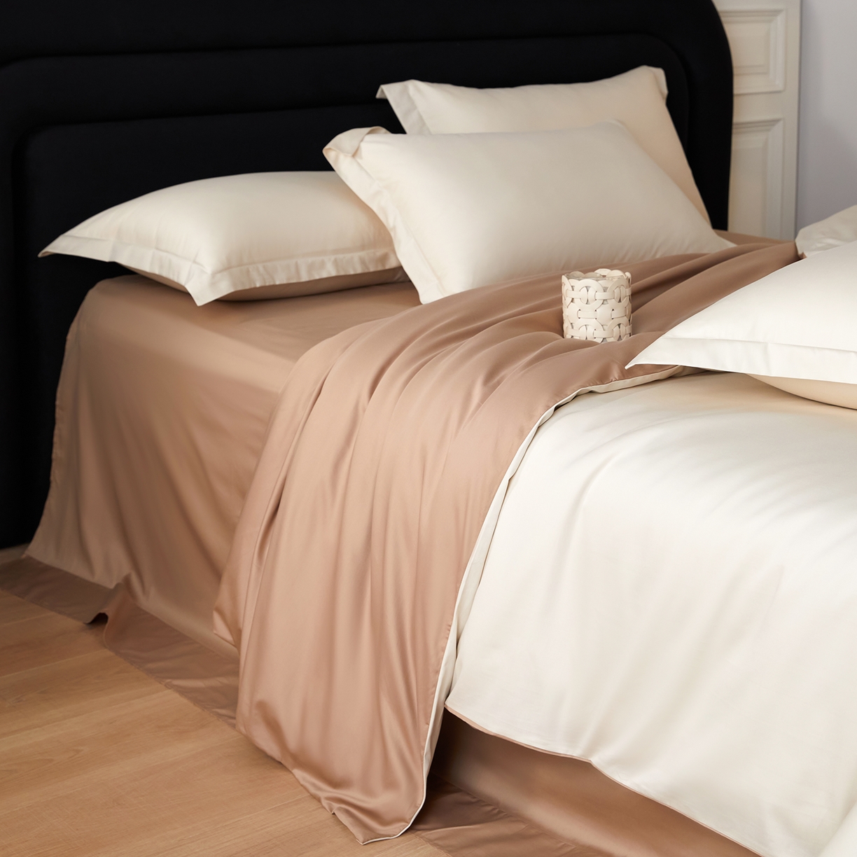 91家纺网 家纺一手货源 找家纺 梧桐树 2026新款60S纯色全棉纯棉长绒棉系列四件套 60S纯色长绒棉-米香槟