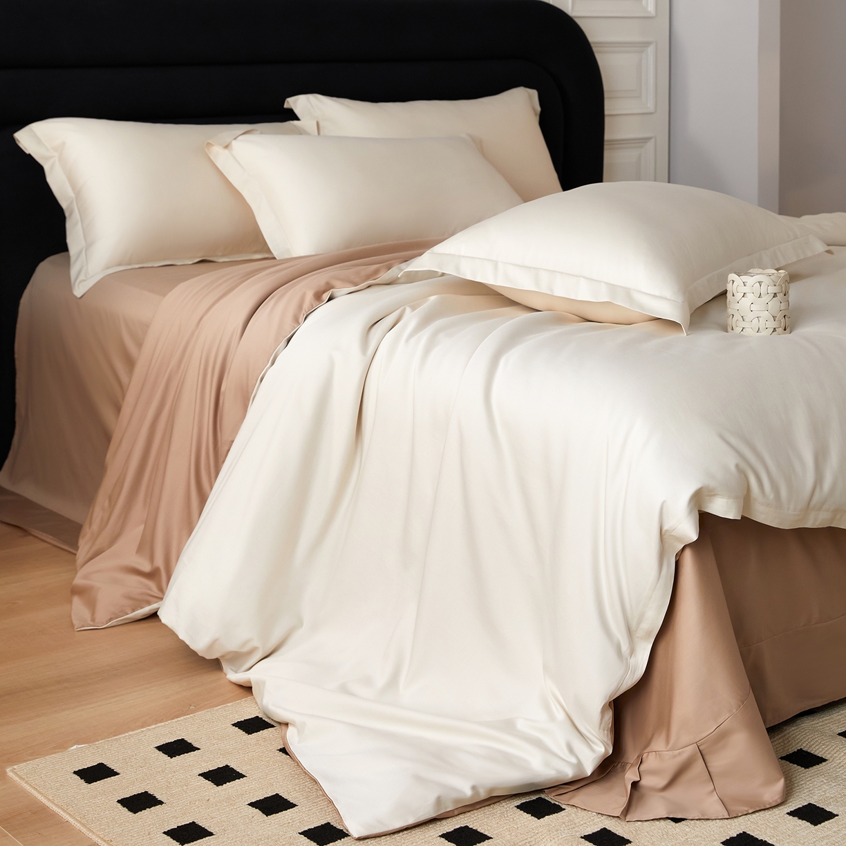 91家纺网 家纺一手货源 找家纺 梧桐树 2026新款60S纯色全棉纯棉长绒棉系列四件套 60S纯色长绒棉-米香槟