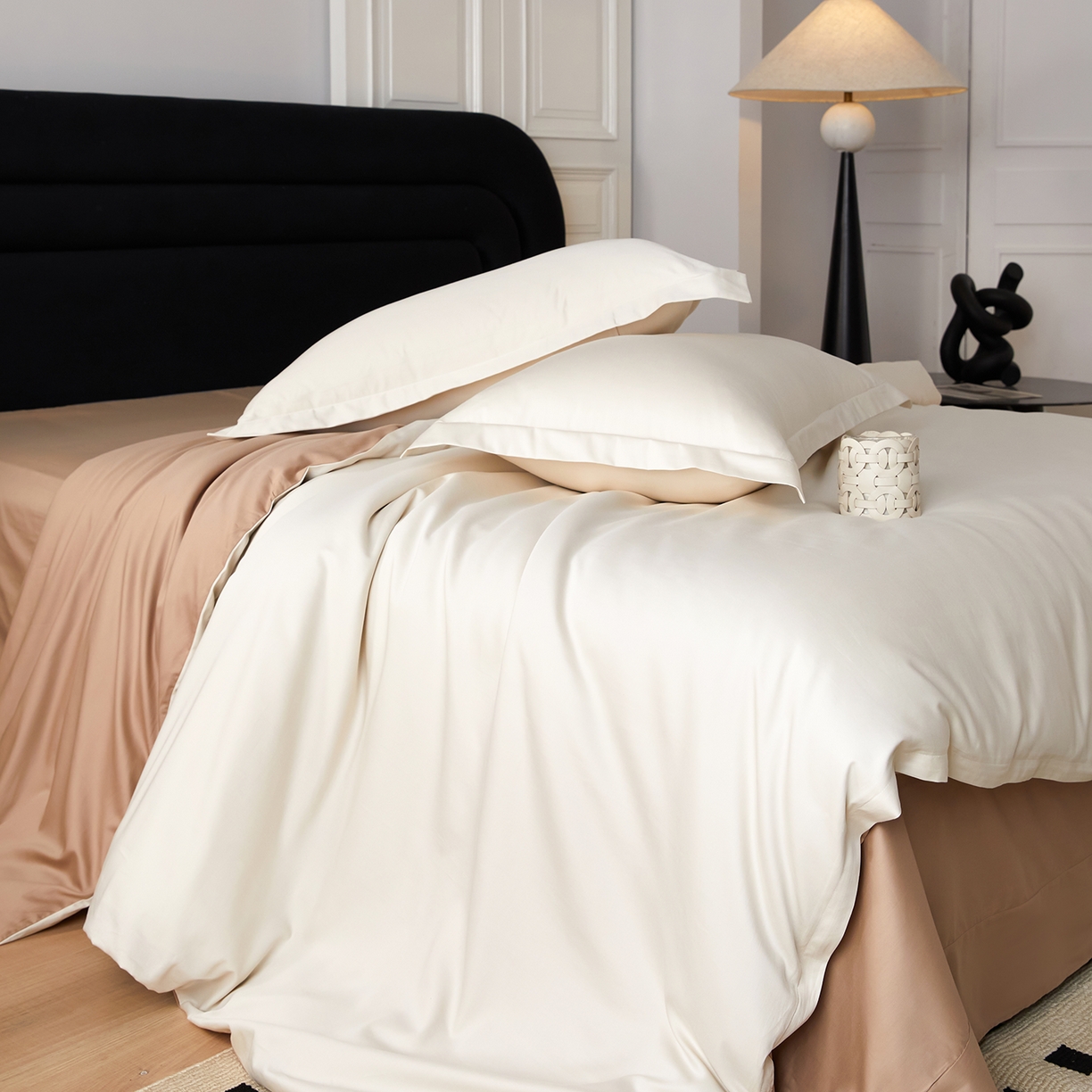 91家纺网 家纺一手货源 找家纺 梧桐树 2026新款60S纯色全棉纯棉长绒棉系列四件套 60S纯色长绒棉-米香槟