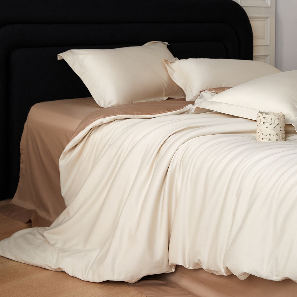 91家纺网 家纺一手货源 找家纺 梧桐树 2026新款60S纯色全棉纯棉长绒棉系列四件套 60S纯色长绒棉-米香槟