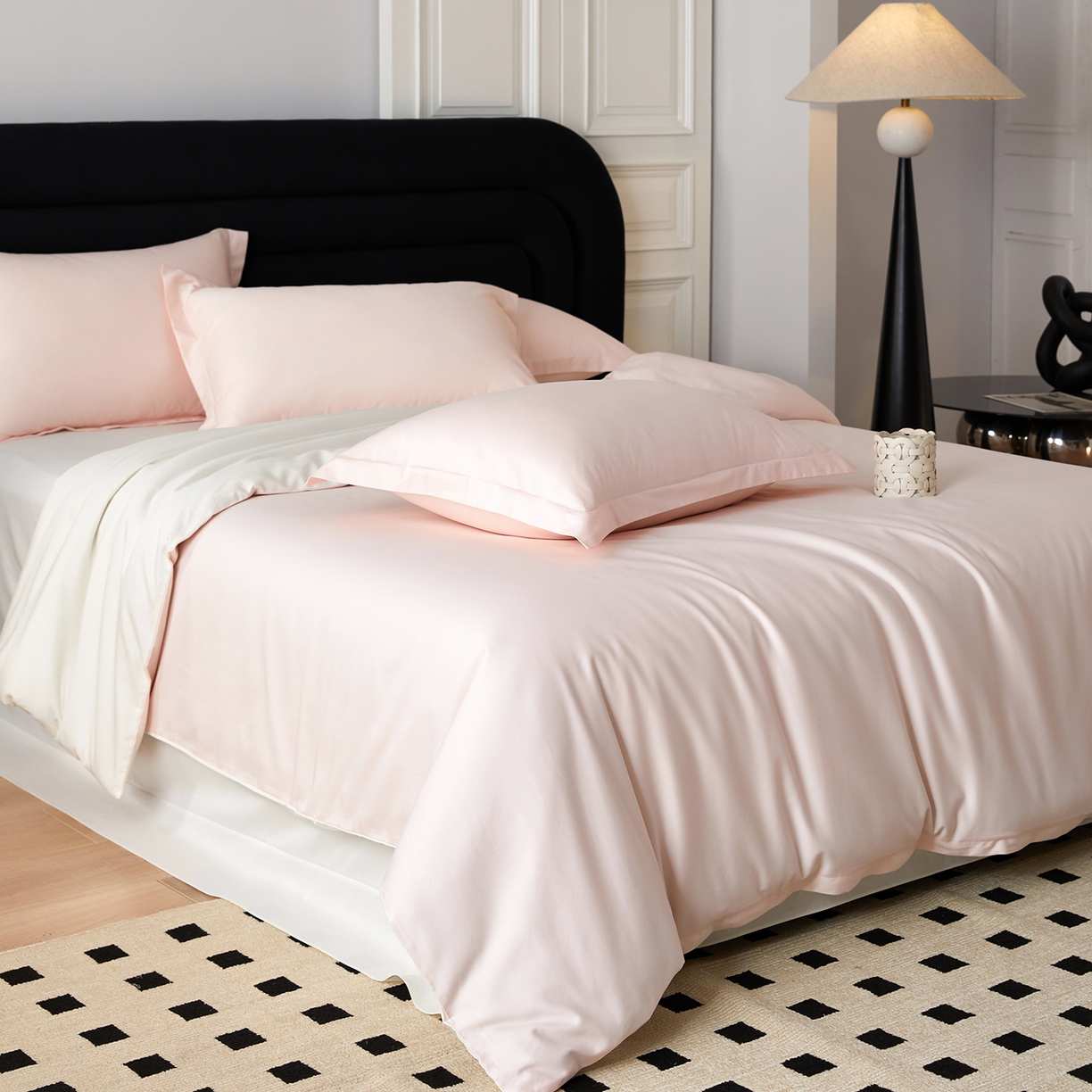 91家纺网 家纺一手货源 找家纺 梧桐树 2026新款60S纯色全棉纯棉长绒棉系列四件套 60S纯色长绒棉-玉粉米