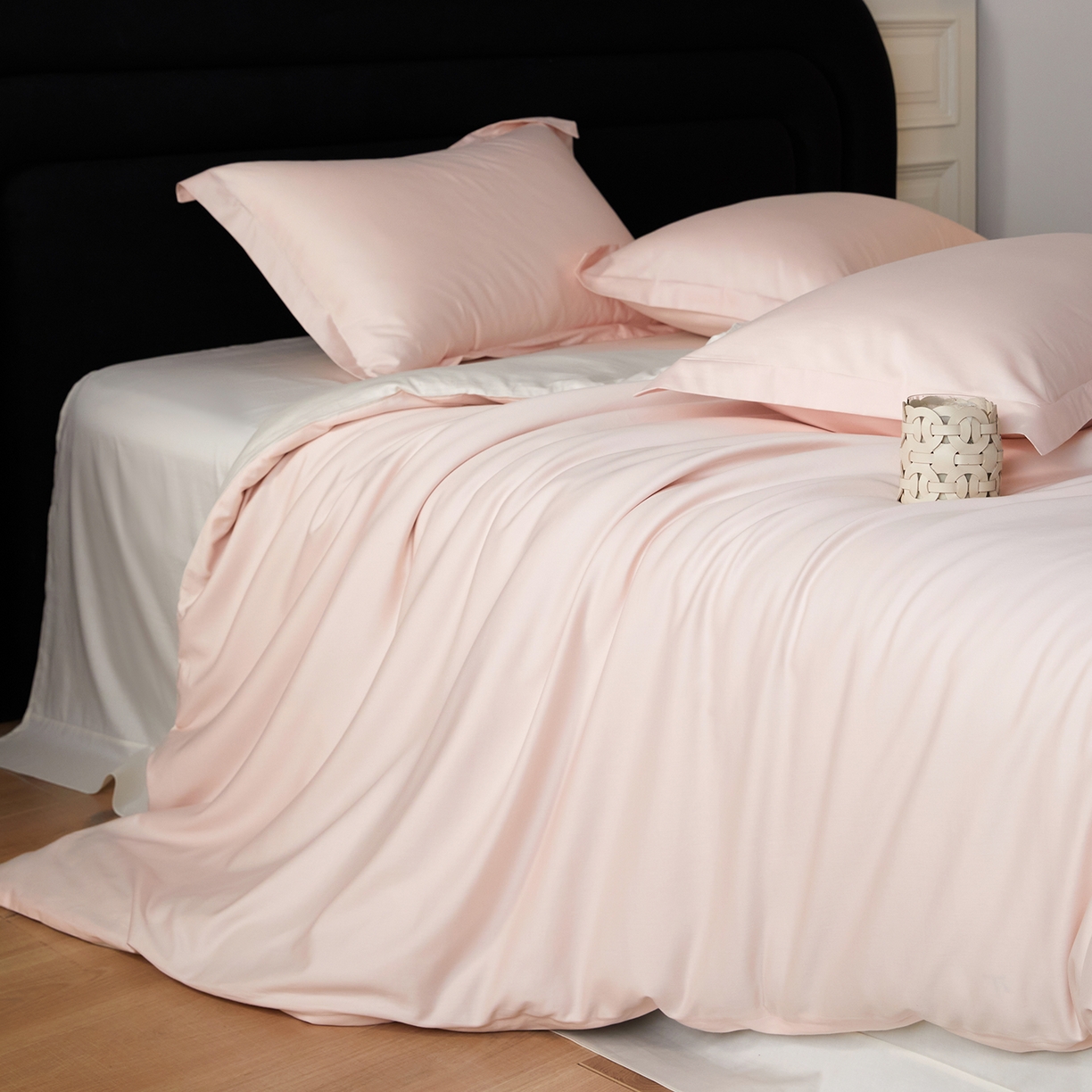 91家纺网 家纺一手货源 找家纺 梧桐树 2026新款60S纯色全棉纯棉长绒棉系列四件套 60S纯色长绒棉-玉粉米