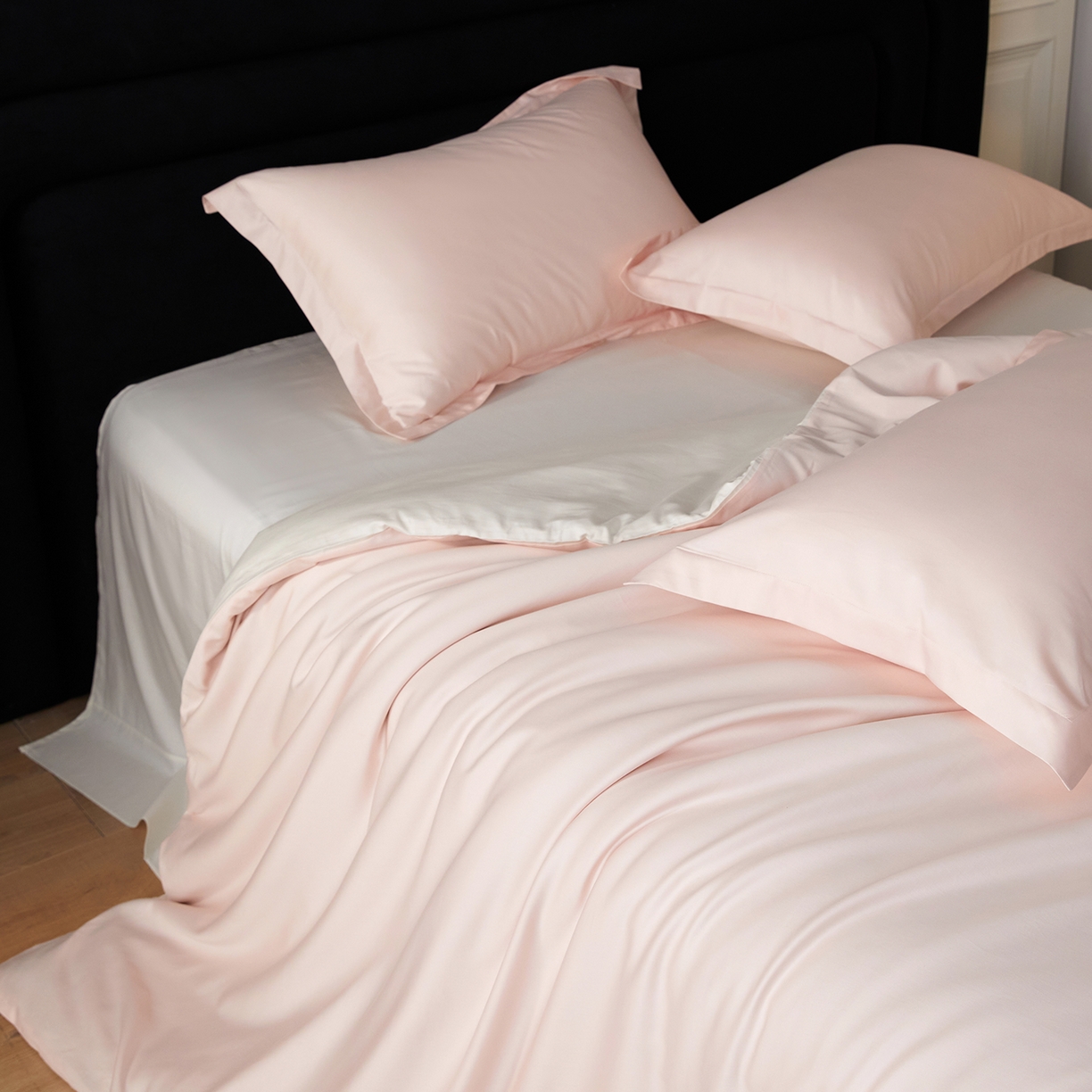 91家纺网 家纺一手货源 找家纺 梧桐树 2026新款60S纯色全棉纯棉长绒棉系列四件套 60S纯色长绒棉-玉粉米