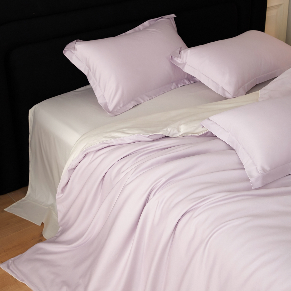 91家纺网 家纺一手货源 找家纺 梧桐树 2026新款60S纯色全棉纯棉长绒棉系列四件套 60S纯色长绒棉-紫米