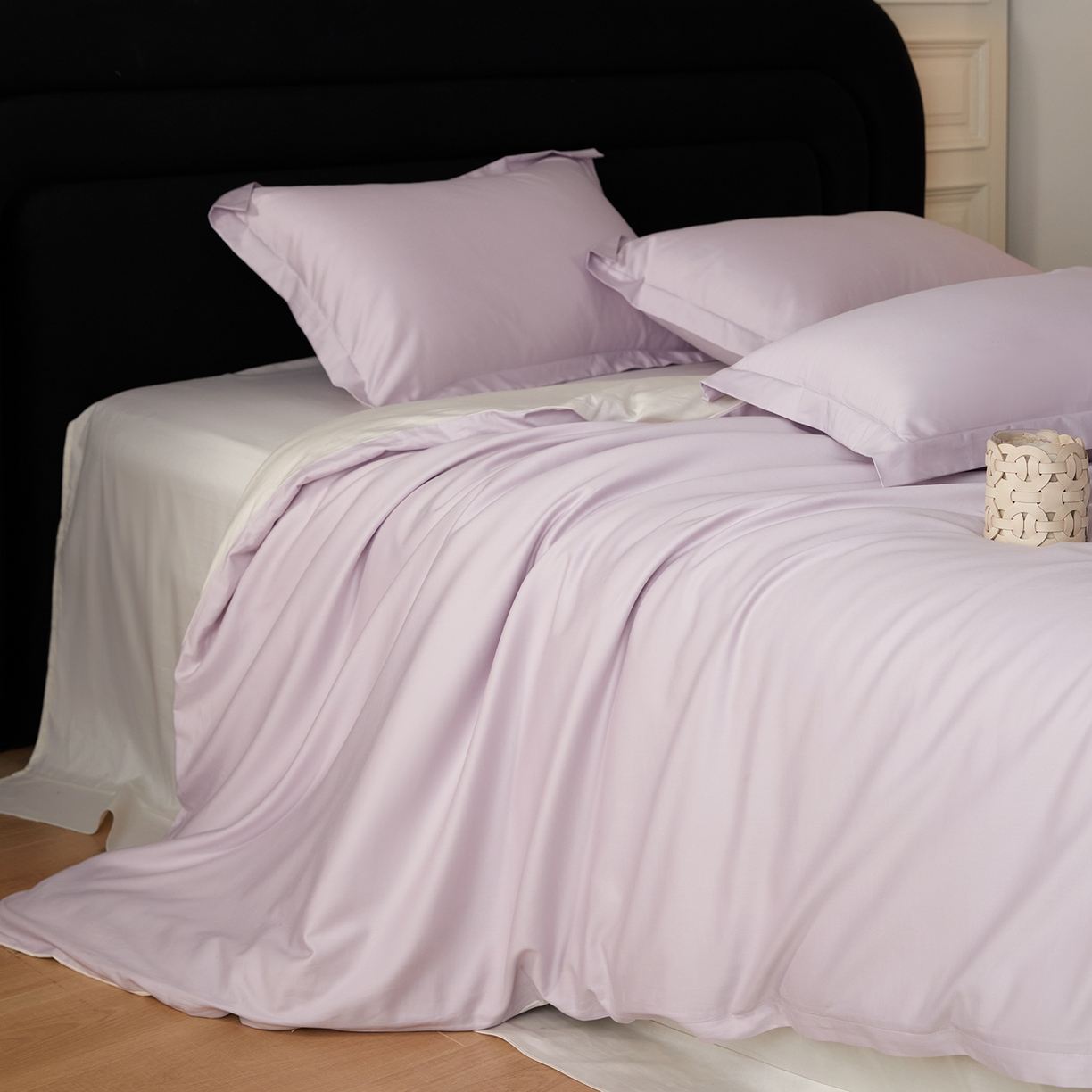 91家纺网 家纺一手货源 找家纺 梧桐树 2026新款60S纯色全棉纯棉长绒棉系列四件套 60S纯色长绒棉-紫米