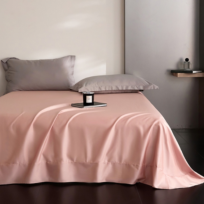 91家纺网 家纺一手货源 找家纺 梧桐树 2026新款60S纯色全棉纯棉长绒棉系列四件套 60S纯色长绒棉-银灰+粉