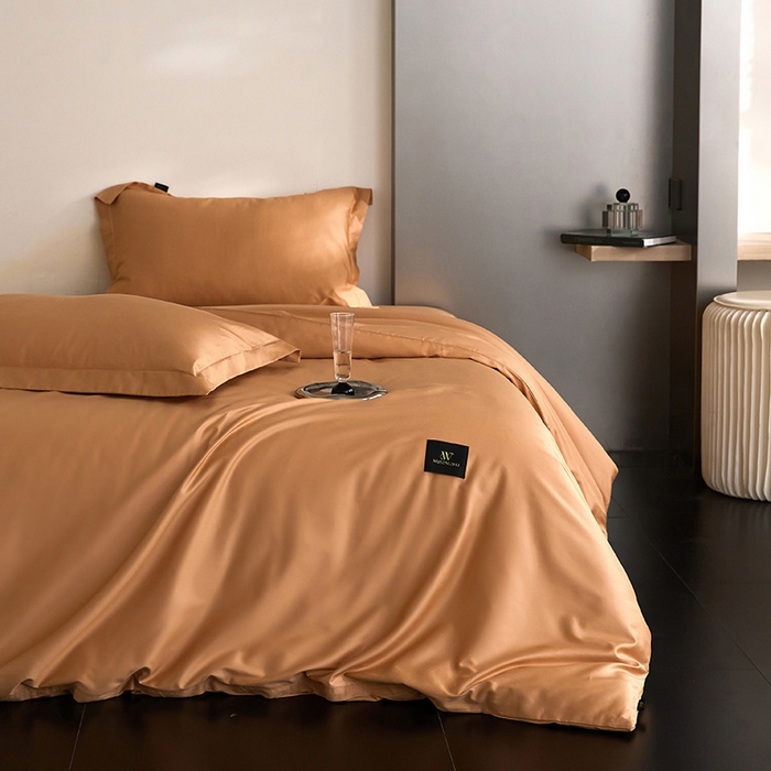 91家纺网 家纺一手货源 找家纺 梧桐树 2026新款60S纯色全棉纯棉长绒棉系列四件套 60S纯色长绒棉-纯色落日桔