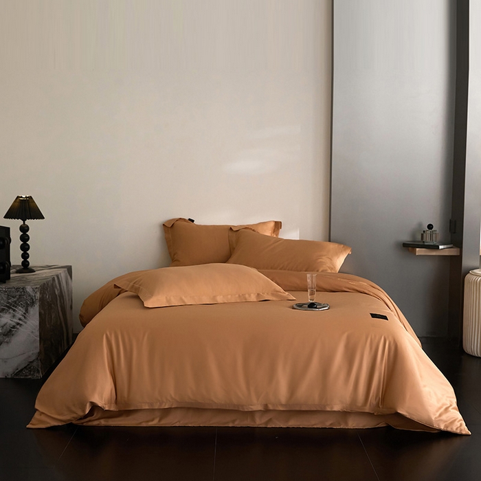 91家纺网 家纺一手货源 找家纺 梧桐树 2026新款60S纯色全棉纯棉长绒棉系列四件套 60S纯色长绒棉-纯色落日桔