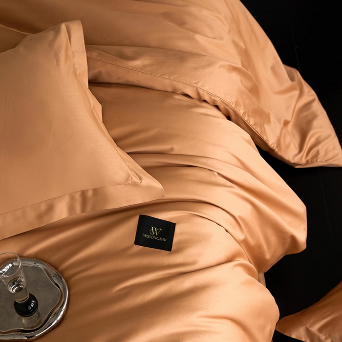 91家纺网 家纺一手货源 找家纺 梧桐树 2026新款60S纯色全棉纯棉长绒棉系列四件套 60S纯色长绒棉-纯色落日桔