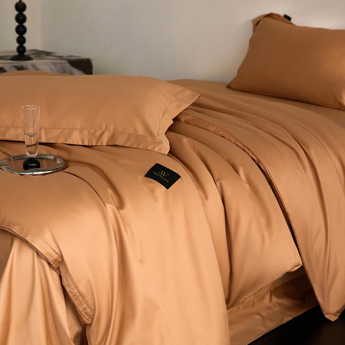 91家纺网 家纺一手货源 找家纺 梧桐树 2026新款60S纯色全棉纯棉长绒棉系列四件套 60S纯色长绒棉-纯色落日桔