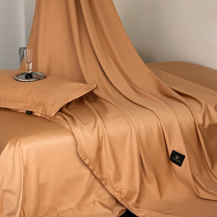 91家纺网 家纺一手货源 找家纺 梧桐树 2026新款60S纯色全棉纯棉长绒棉系列四件套 60S纯色长绒棉-纯色落日桔