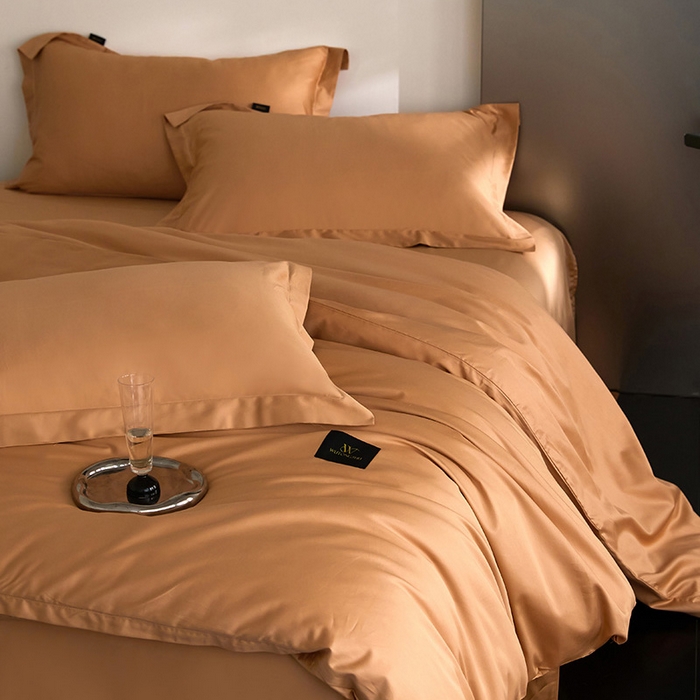 91家纺网 家纺一手货源 找家纺 梧桐树 2026新款60S纯色全棉纯棉长绒棉系列四件套 60S纯色长绒棉-纯色落日桔