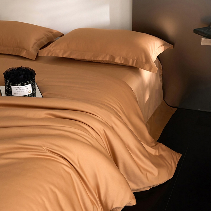 91家纺网 家纺一手货源 找家纺 梧桐树 2026新款60S纯色全棉纯棉长绒棉系列四件套 60S纯色长绒棉-纯色落日桔