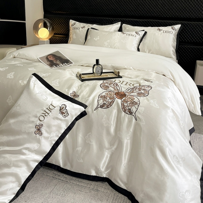 91家纺网 家纺一手货源 找家纺 金牛座家纺 2026新款贡缎亮丝提花刺绣四件套-蝶韵 蝶韵-奶白