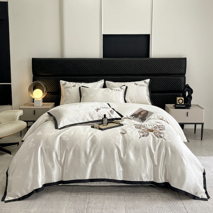 91家纺网 家纺一手货源 找家纺 金牛座家纺 2026新款贡缎亮丝提花刺绣四件套-蝶韵 蝶韵-奶白