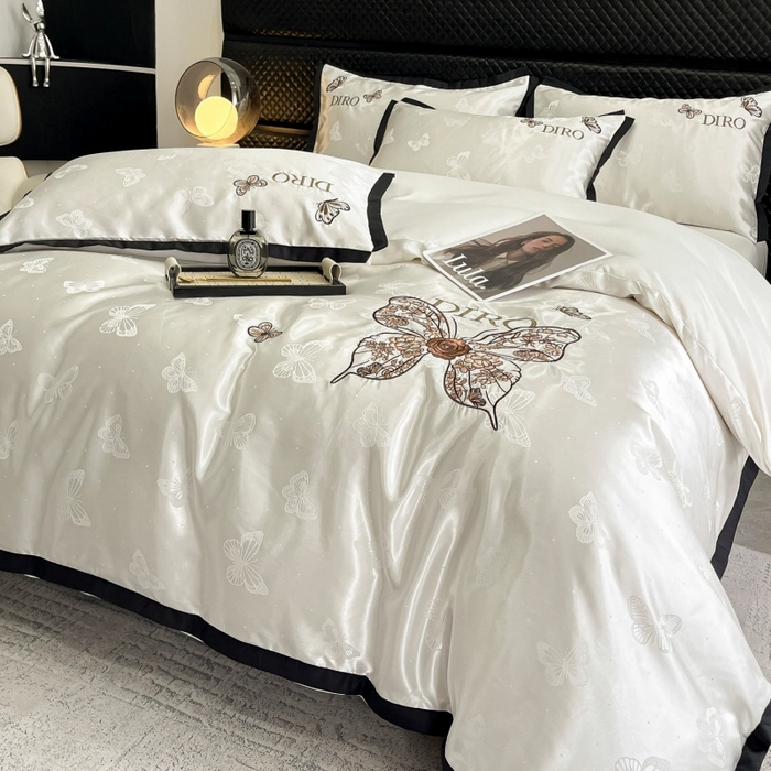 91家纺网 家纺一手货源 找家纺 金牛座家纺 2026新款贡缎亮丝提花刺绣四件套-蝶韵 蝶韵-奶白