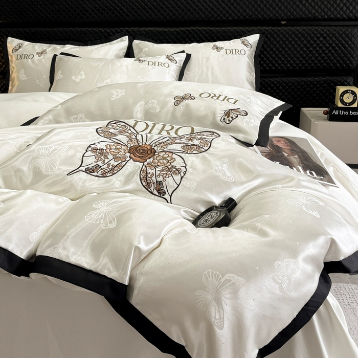 91家纺网 家纺一手货源 找家纺 金牛座家纺 2026新款贡缎亮丝提花刺绣四件套-蝶韵 蝶韵-奶白