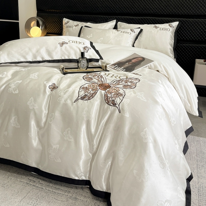 91家纺网 家纺一手货源 找家纺 金牛座家纺 2026新款贡缎亮丝提花刺绣四件套-蝶韵 蝶韵-奶白