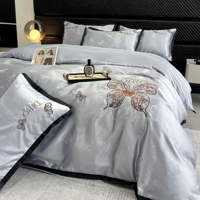 金牛座家纺 2026新款贡缎亮丝提花刺绣四件套-蝶韵 蝶韵-浅灰