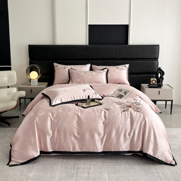 91家纺网 家纺一手货源 找家纺 金牛座家纺 2026新款贡缎亮丝提花刺绣四件套-蝶韵 蝶韵-豆沙粉