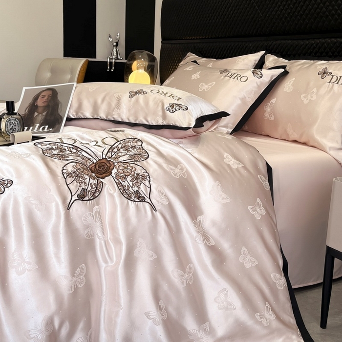 91家纺网 家纺一手货源 找家纺 金牛座家纺 2026新款贡缎亮丝提花刺绣四件套-蝶韵 蝶韵-浅粉