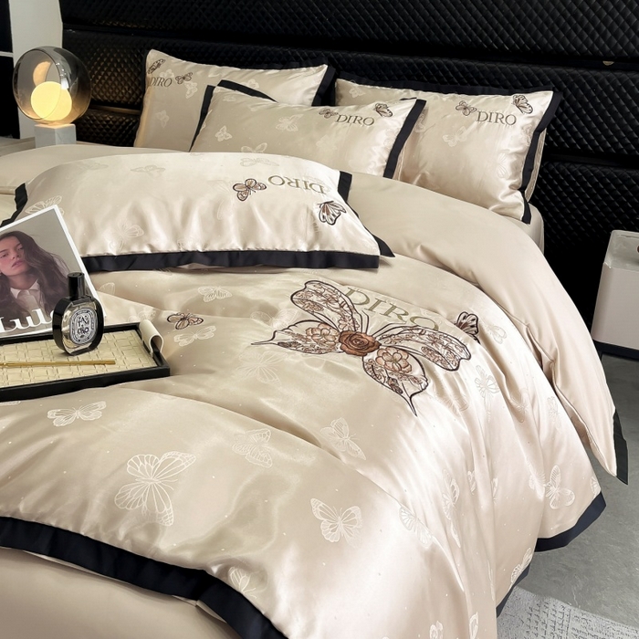 91家纺网 家纺一手货源 找家纺 金牛座家纺 2026新款贡缎亮丝提花刺绣四件套-蝶韵 蝶韵-香槟